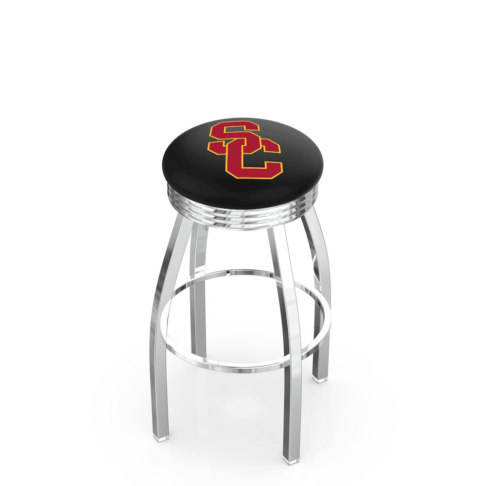 25" L8C3C - Chrome USC Trojans Swivel Bar Stool with 2.5" Ribbed Accent Ring by Holland Bar Stool Company. Picture 1