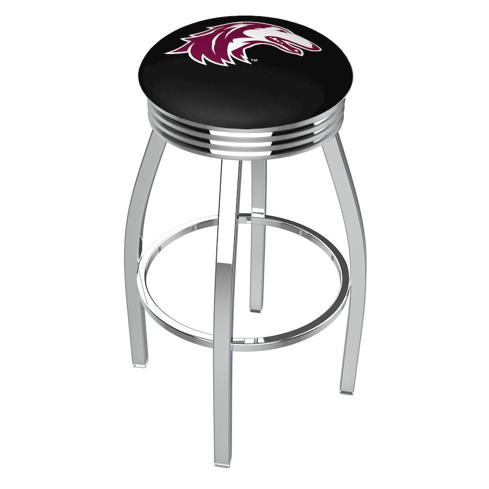 25" L8C3C - Chrome Southern Illinois Swivel Bar Stool with 2.5" Ribbed Accent Ring by Holland Bar Stool Company. Picture 1