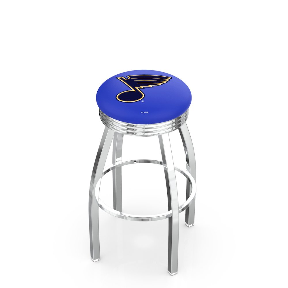 25" L8C3C - Chrome St Louis Blues Swivel Bar Stool with 2.5" Ribbed Accent Ring by Holland Bar Stool Company. Picture 1
