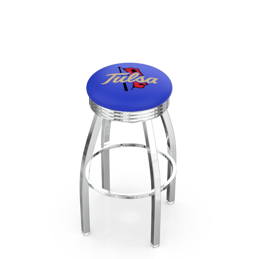 25" L8C3C - Chrome Tulsa Swivel Bar Stool with 2.5" Ribbed Accent Ring by Holland Bar Stool Company. Picture 1