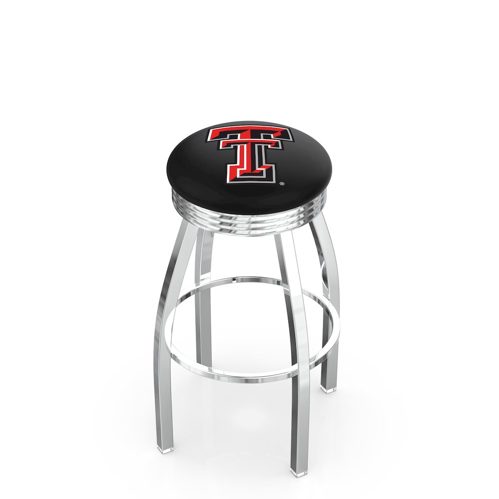 25" L8C3C - Chrome Texas Tech Swivel Bar Stool with 2.5" Ribbed Accent Ring by Holland Bar Stool Company. Picture 1
