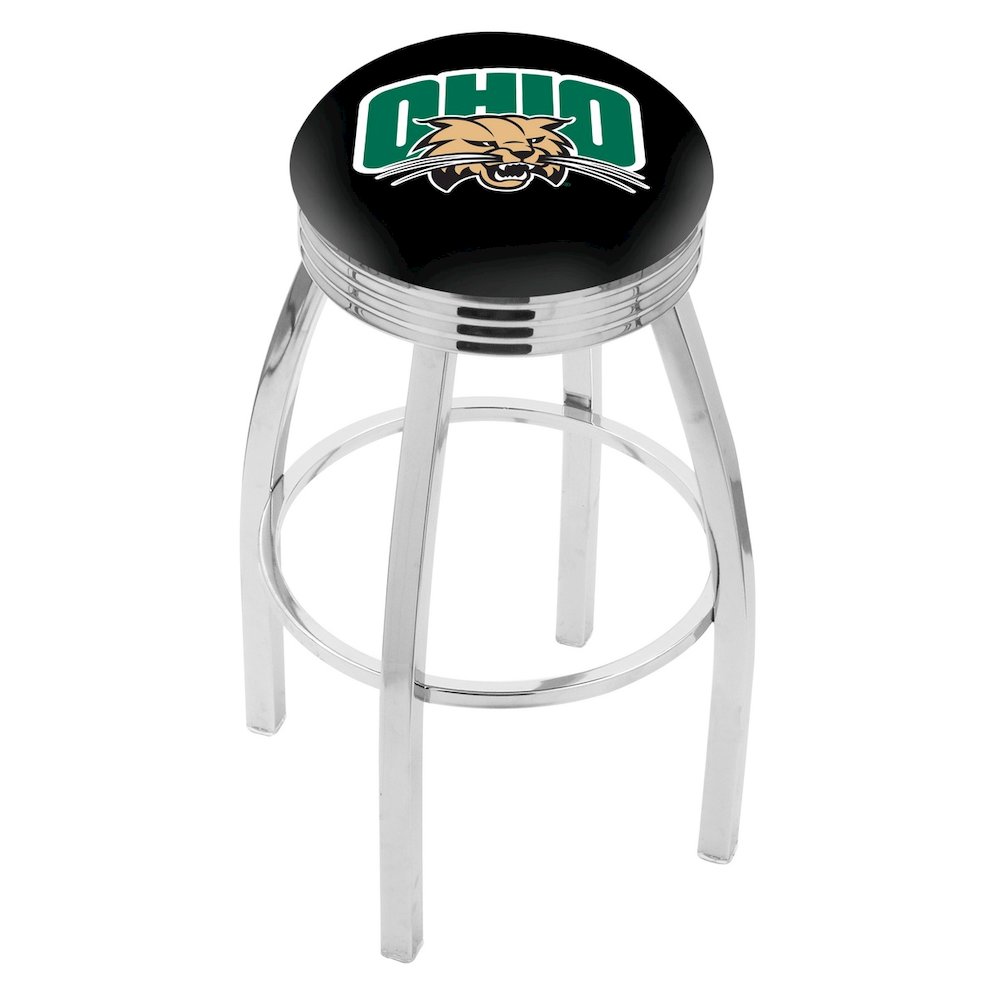 25" L8C3C - Chrome Ohio University Swivel Bar Stool with 2.5" Ribbed Accent Ring by Holland Bar Stool Company. Picture 1