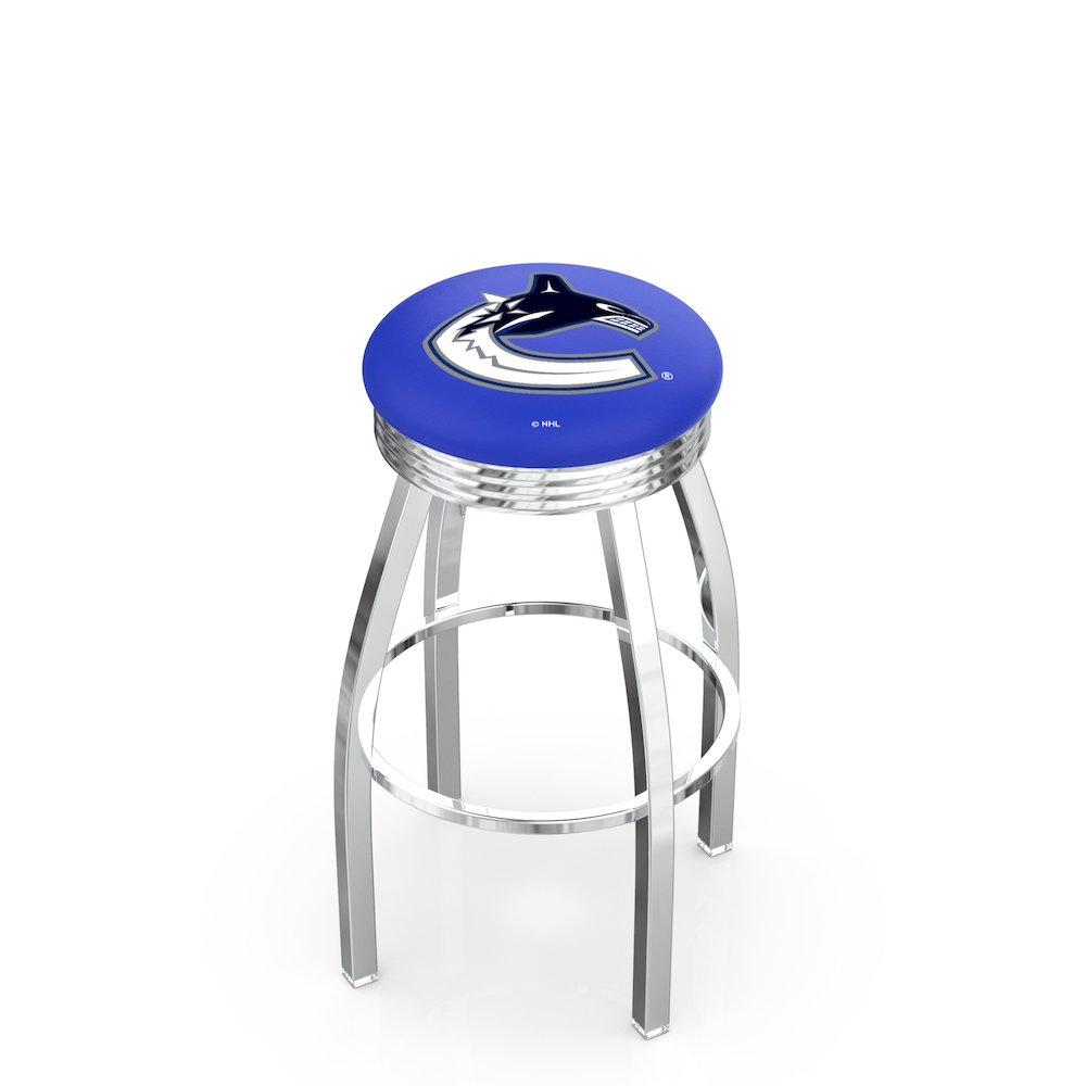 25" L8C3C - Chrome Vancouver Canucks Swivel Bar Stool with 2.5" Ribbed Accent Ring by Holland Bar Stool Company. Picture 1