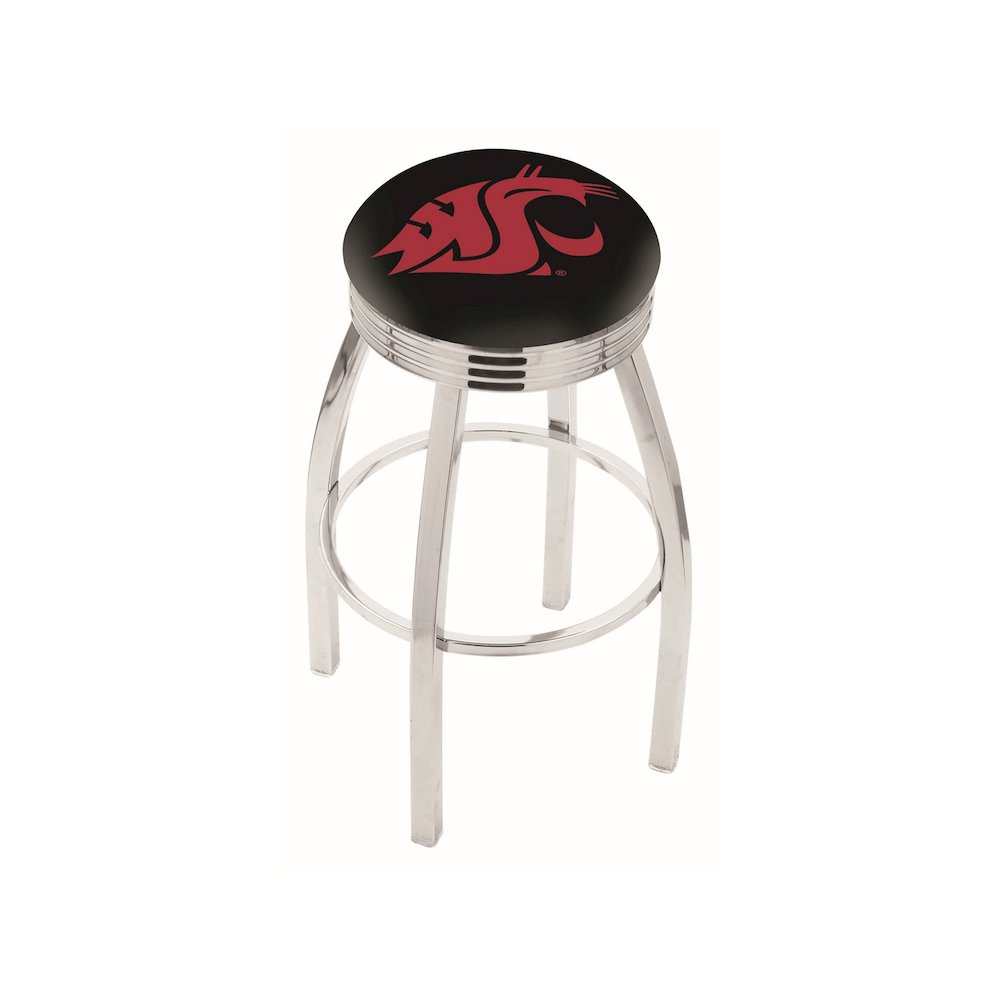 25" L8C3C - Chrome Washington State Swivel Bar Stool with 2.5" Ribbed Accent Ring by Holland Bar Stool Company. Picture 1