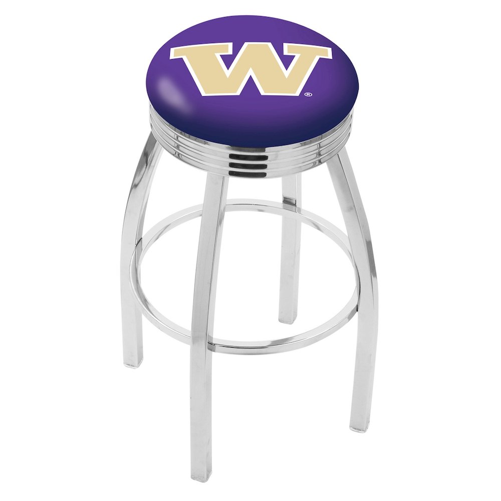 25" L8C3C - Chrome Washington Swivel Bar Stool with 2.5" Ribbed Accent Ring by Holland Bar Stool Company. Picture 1