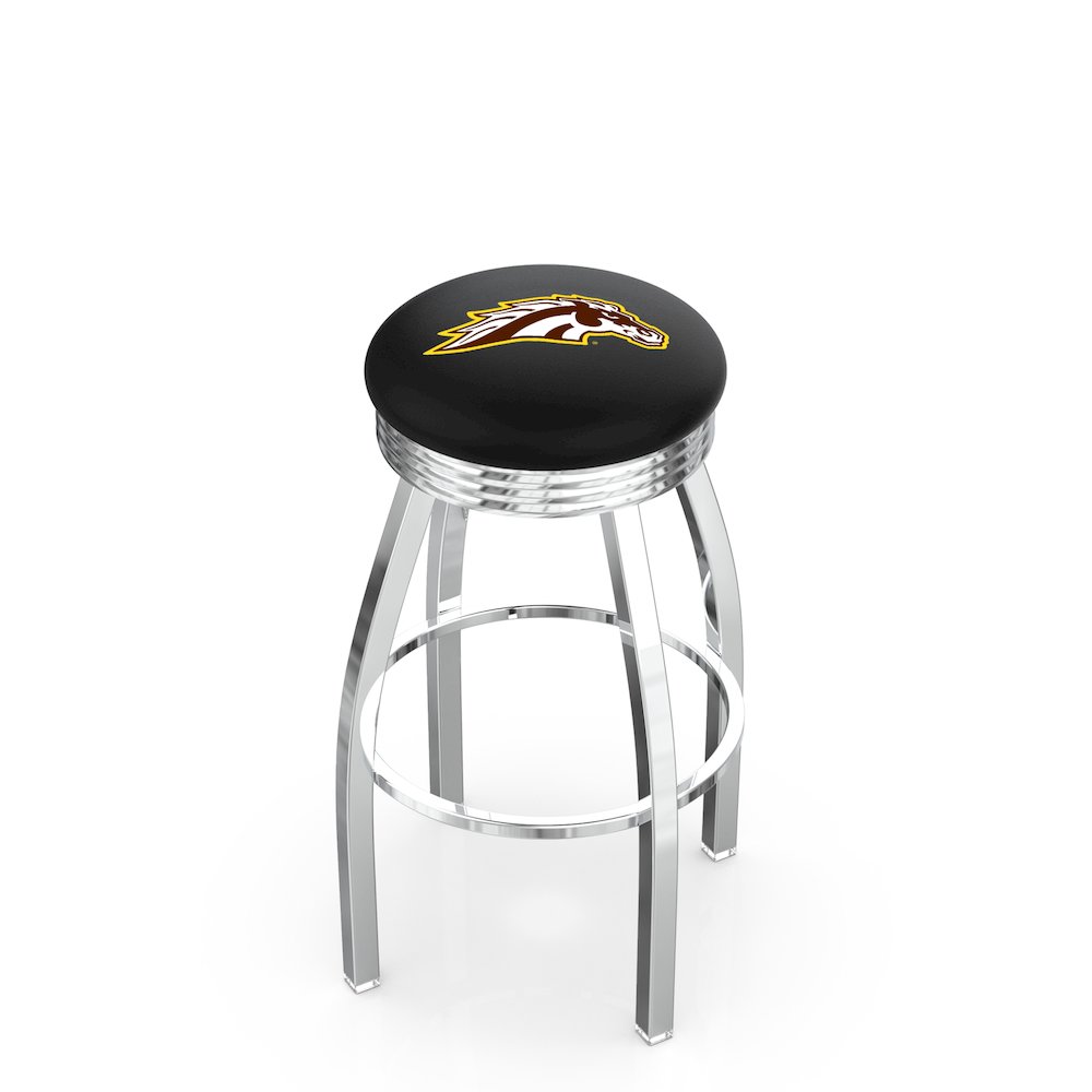 25" L8C3C - Chrome Western Michigan Swivel Bar Stool with 2.5" Ribbed Accent Ring by Holland Bar Stool Company. Picture 1