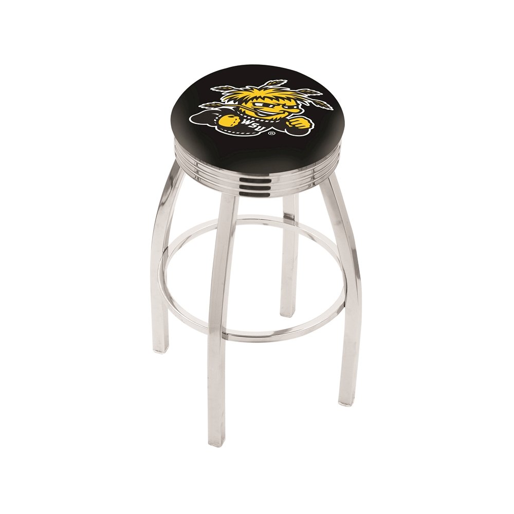 25" L8C3C - Chrome Wichita State Swivel Bar Stool with 2.5" Ribbed Accent Ring by Holland Bar Stool Company. Picture 1