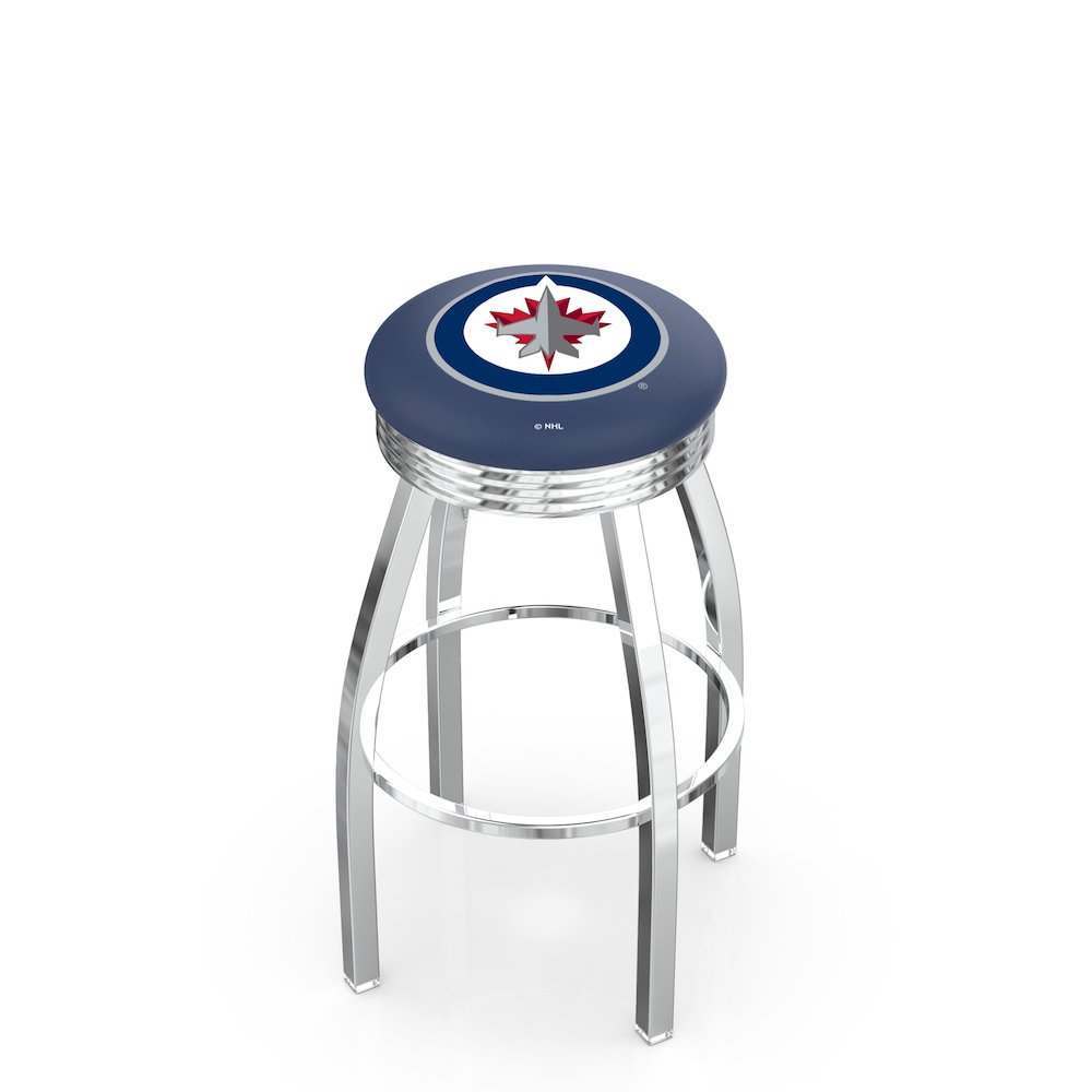 25" L8C3C - Chrome Winnipeg Jets Swivel Bar Stool with 2.5" Ribbed Accent Ring by Holland Bar Stool Company. Picture 1