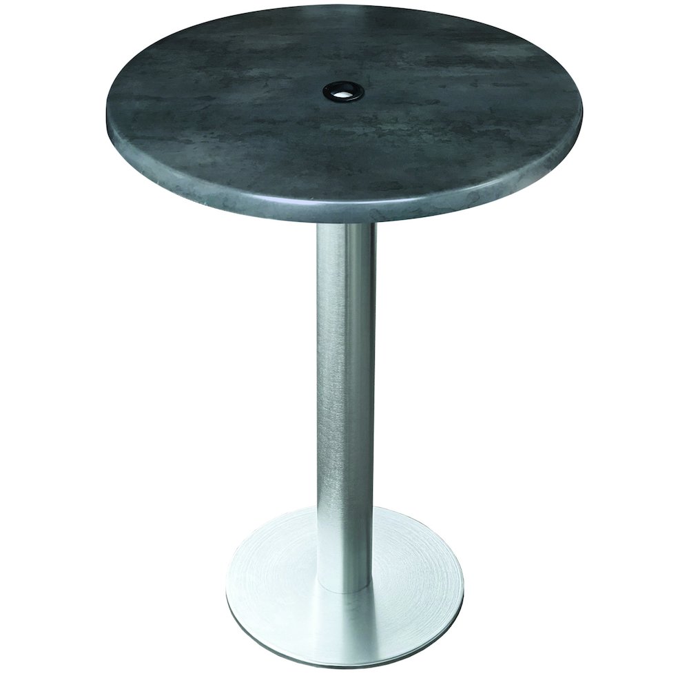 All-Season Table with 36" Diameter Black Steel Top with Umbrella Hole. Picture 1