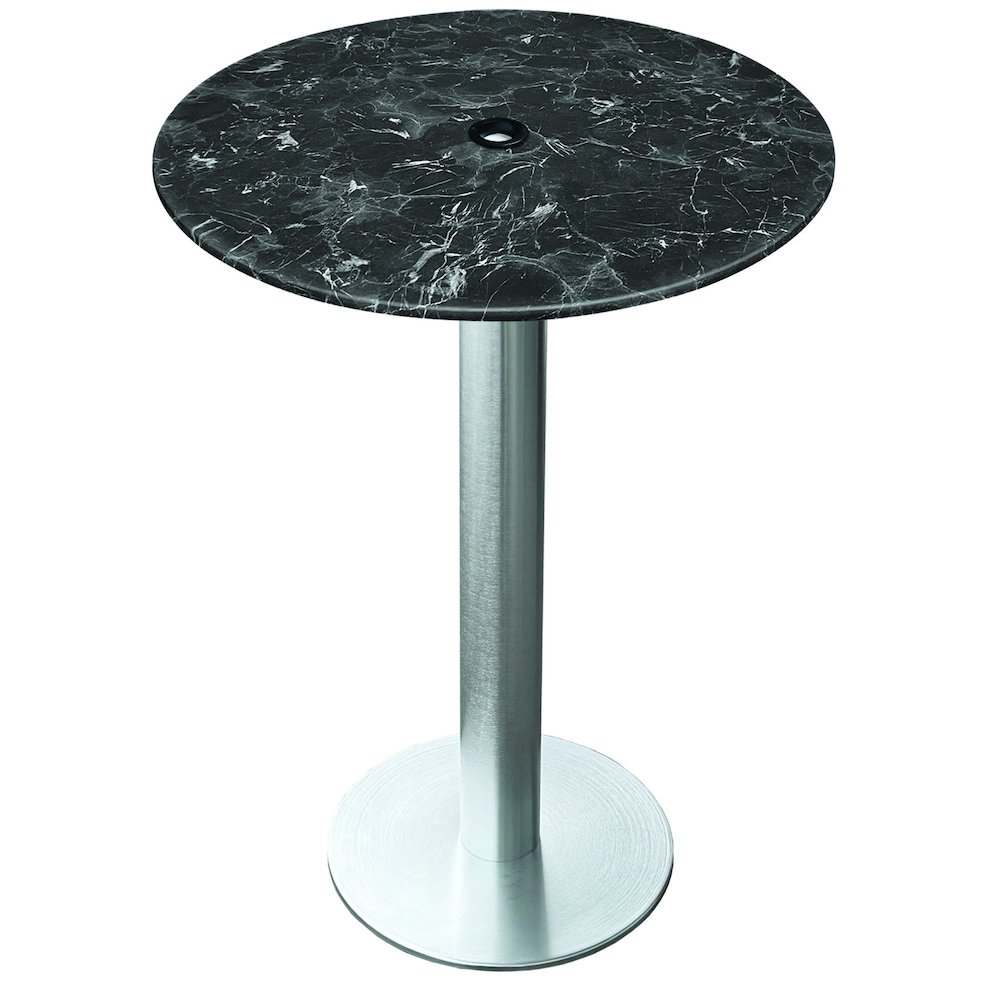 All-Season Table with 32" Diameter Black Marble Top with Umbrella Hole. Picture 1