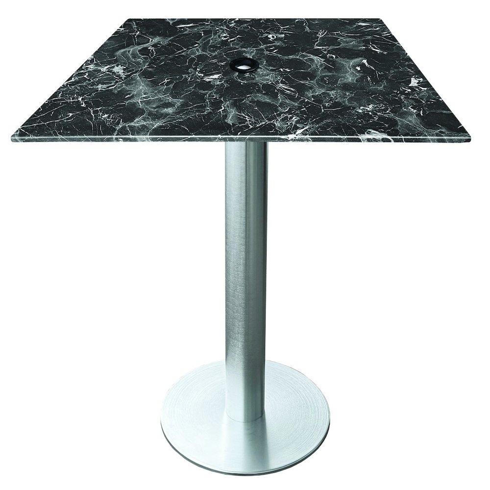 All-Season Table with 36" x 36" Square Black Marble Top with Umbrella Hole. Picture 1