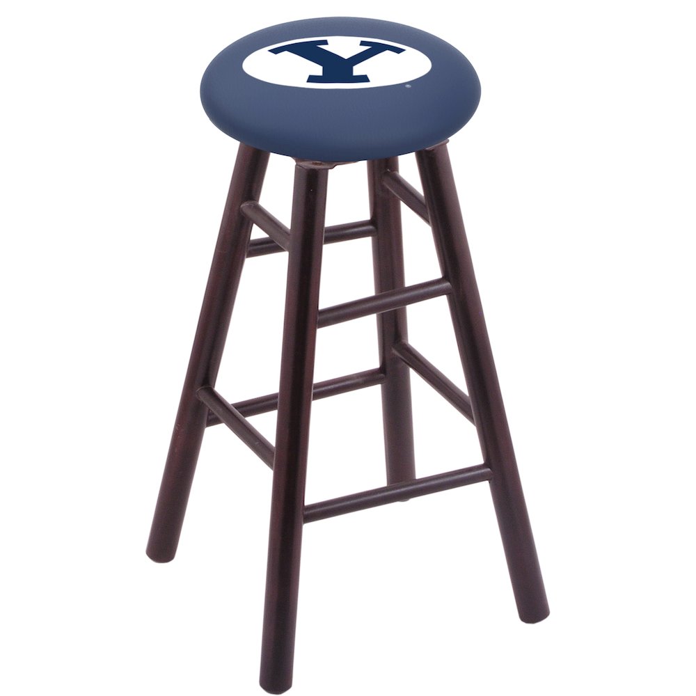 Maple Counter Stool in Dark Cherry Finish with Brigham Young Seat. Picture 1