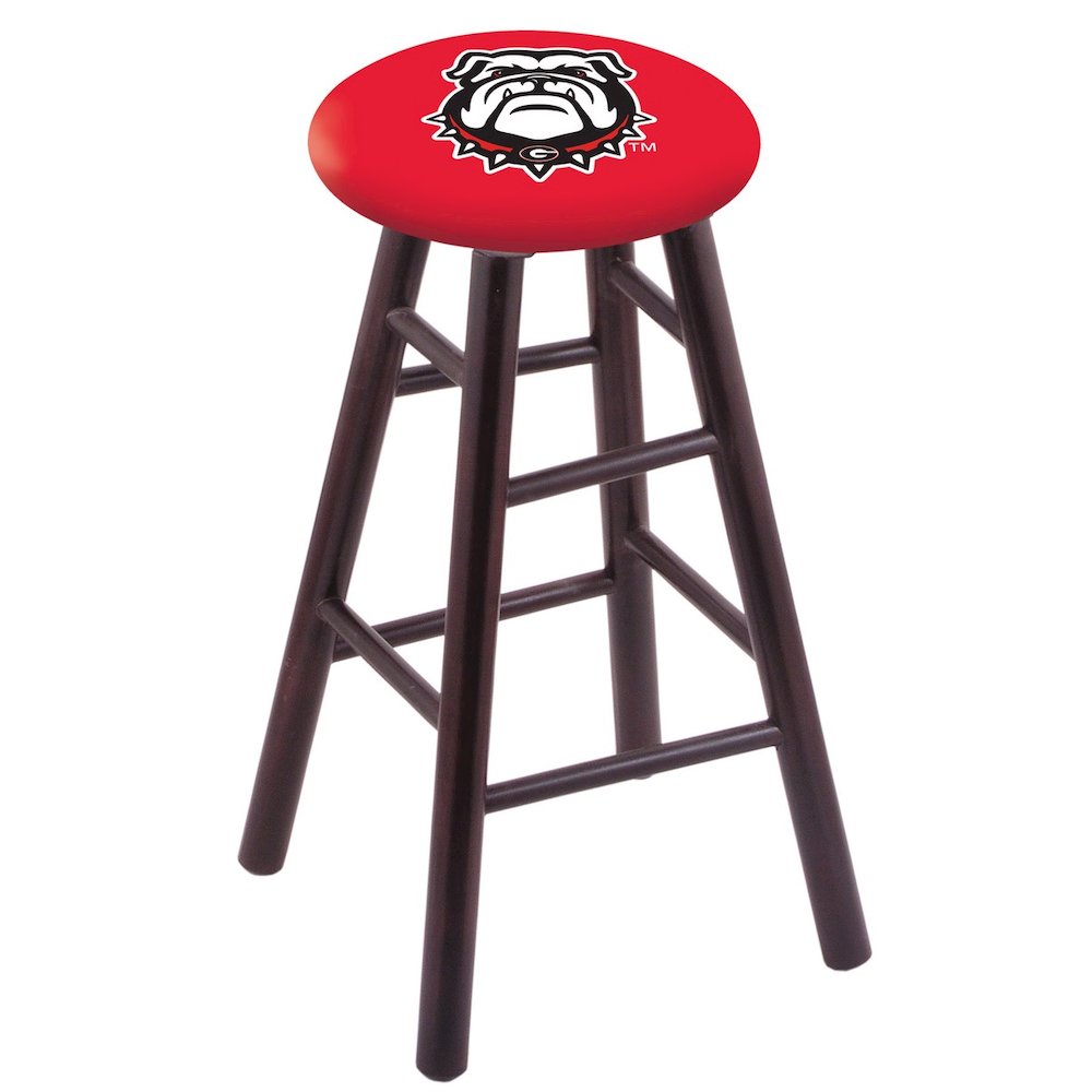 Maple Counter Stool in Dark Cherry Finish with Georgia "Bulldog" Seat. Picture 1