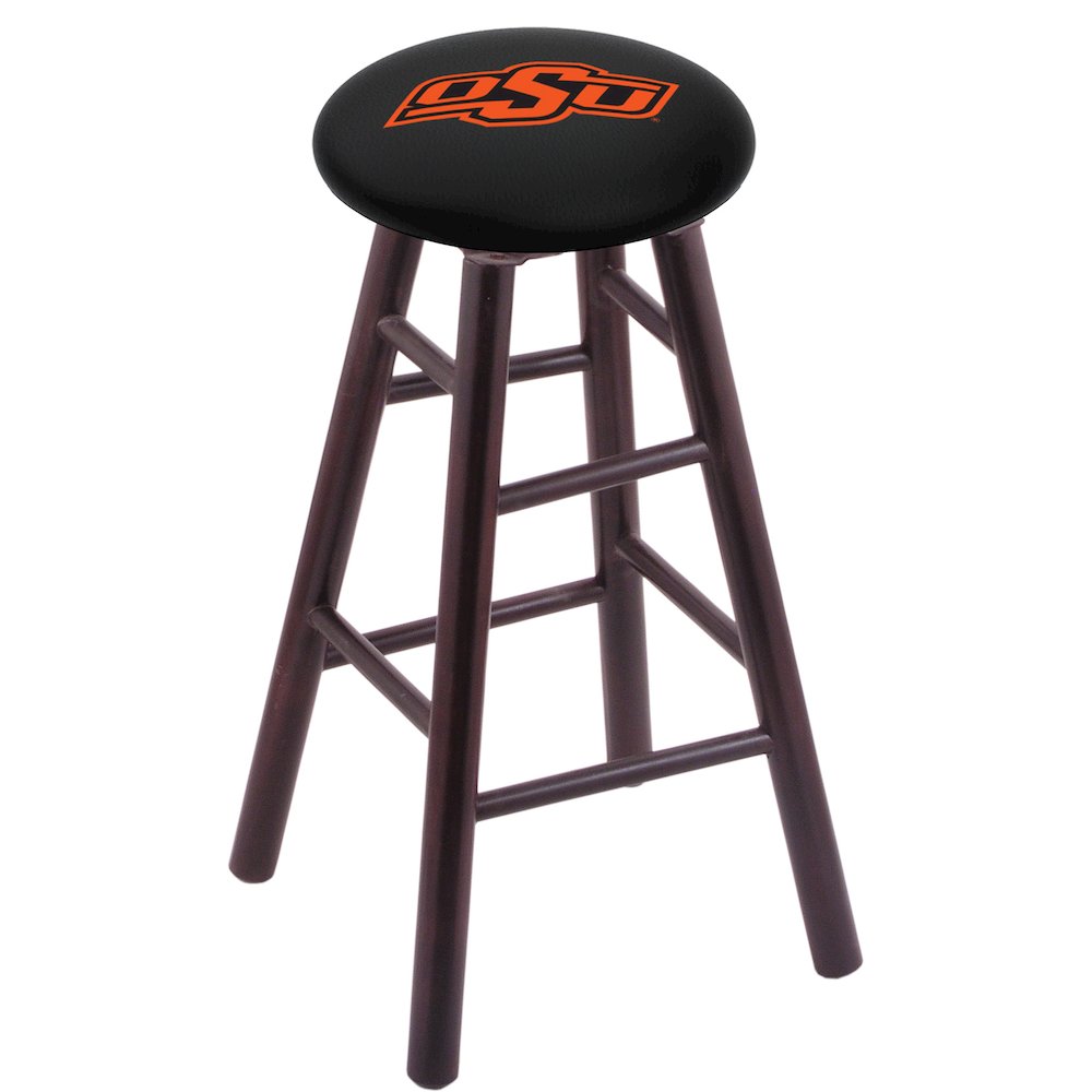 Maple Counter Stool in Dark Cherry Finish with Oklahoma State Seat. Picture 1