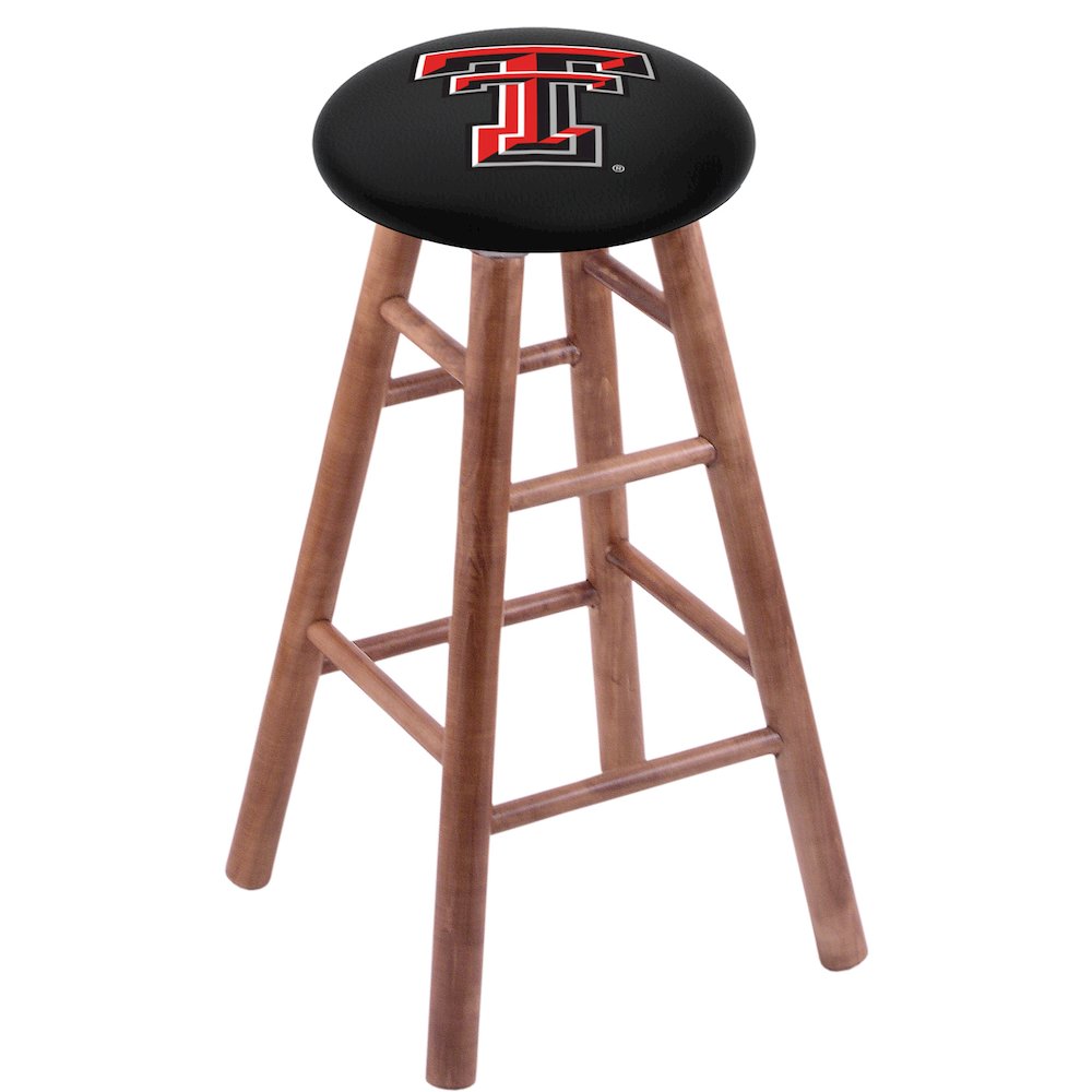 Maple Bar Stool in Medium Finish with Texas Tech Seat. Picture 1