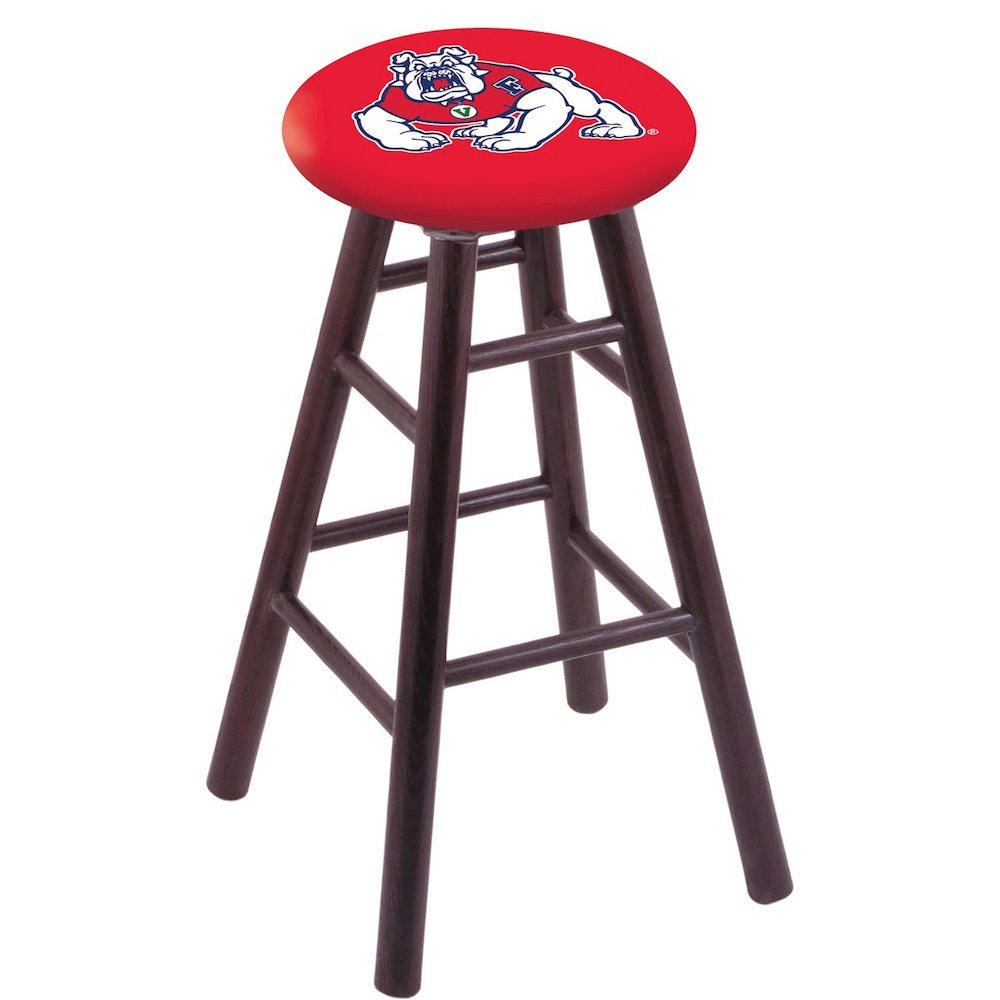 Oak Counter Stool in Dark Cherry Finish with Fresno State Seat. Picture 1