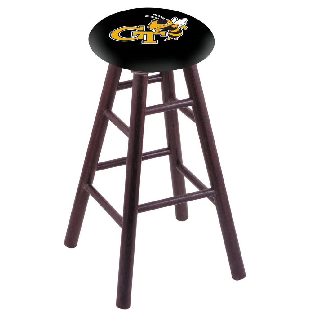 Oak Extra Tall Bar Stool in Dark Cherry Finish with Georgia Tech Seat. Picture 1