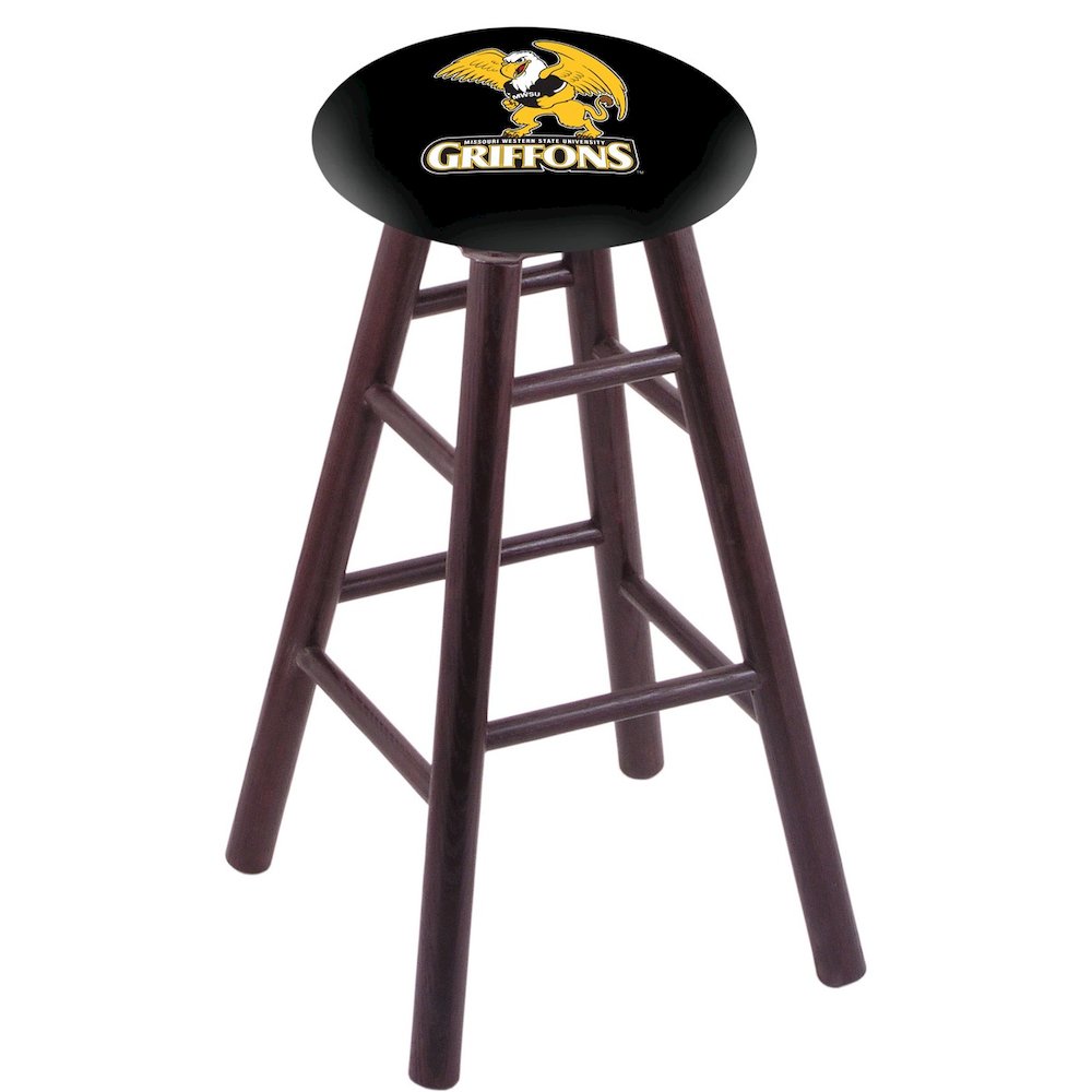 Oak Counter Stool in Dark Cherry Finish with Missouri Western State Seat. Picture 1