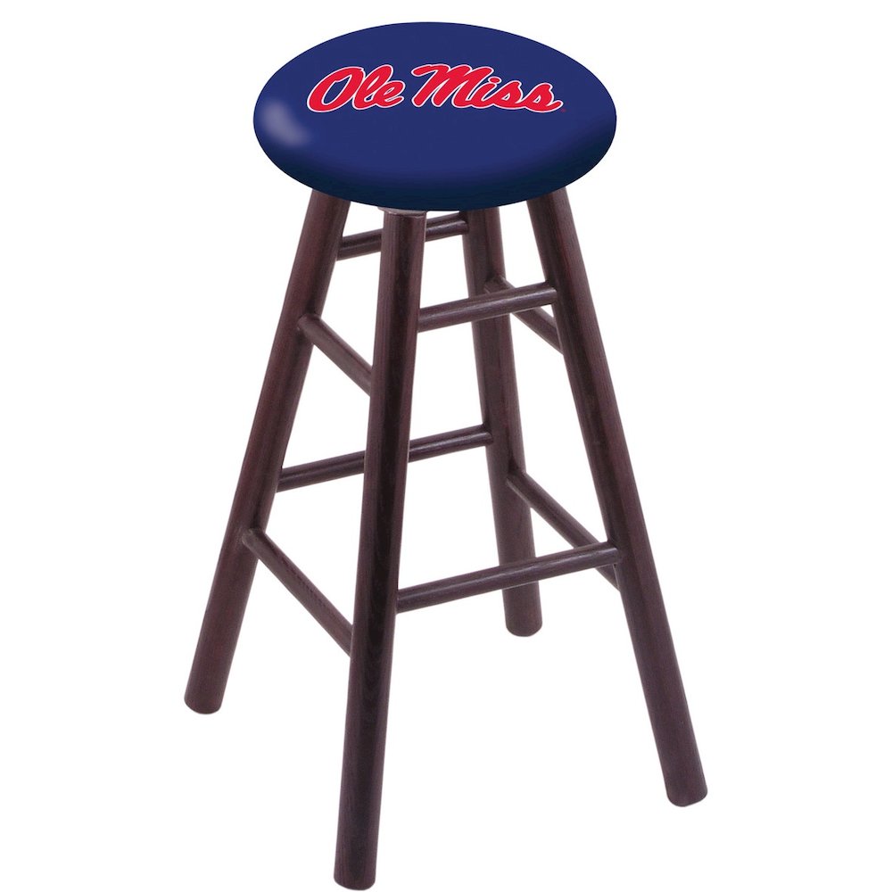 Oak Counter Stool in Dark Cherry Finish with Ole' Miss Seat. Picture 1