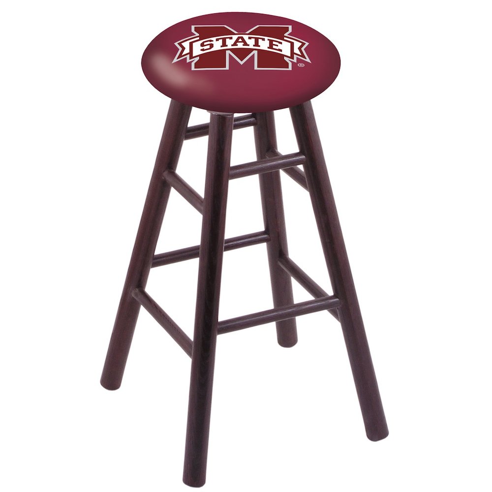 Oak Extra Tall Bar Stool in Dark Cherry Finish with Mississippi State Seat. Picture 1
