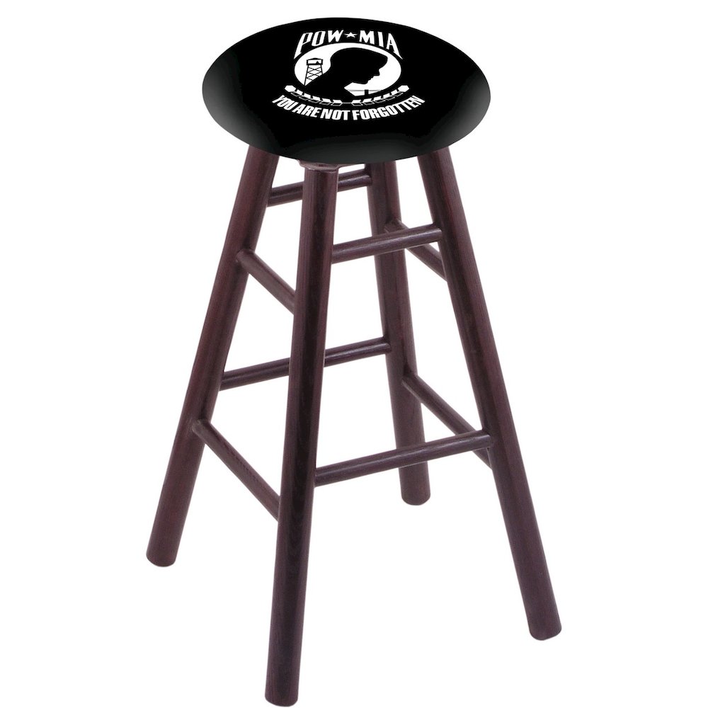 Oak Counter Stool in Dark Cherry Finish with POW/MIA Seat. Picture 1