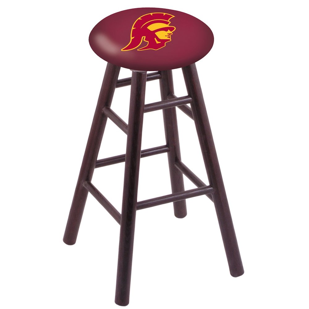 Oak Counter Stool in Dark Cherry Finish with USC Trojans Seat. Picture 1