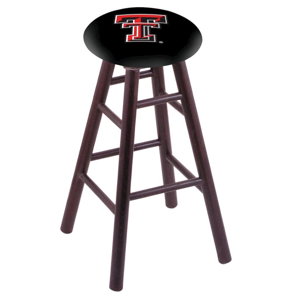 Oak Counter Stool in Dark Cherry Finish with Texas Tech Seat. Picture 1