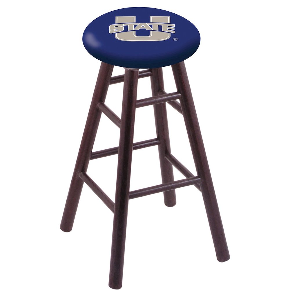 Oak Counter Stool in Dark Cherry Finish with Utah State Seat. Picture 1