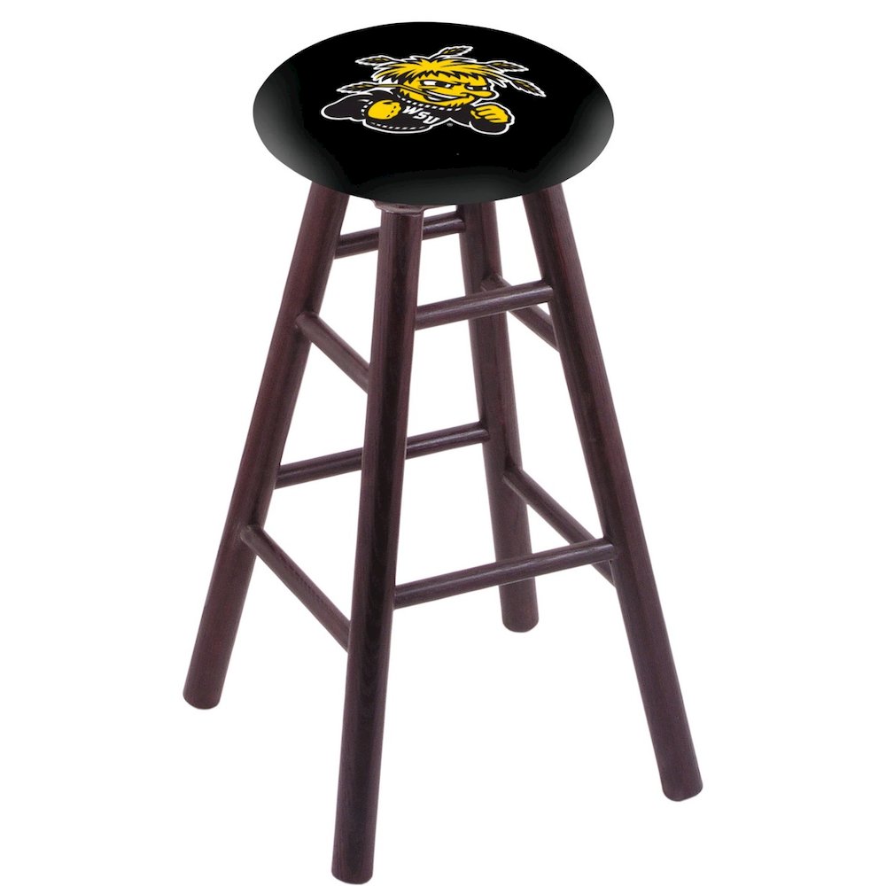 Oak Bar Stool in Dark Cherry Finish with Wichita State Seat. Picture 1