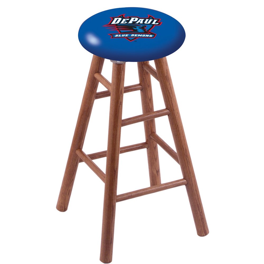 Oak Bar Stool in Medium Finish with DePaul Seat. Picture 1