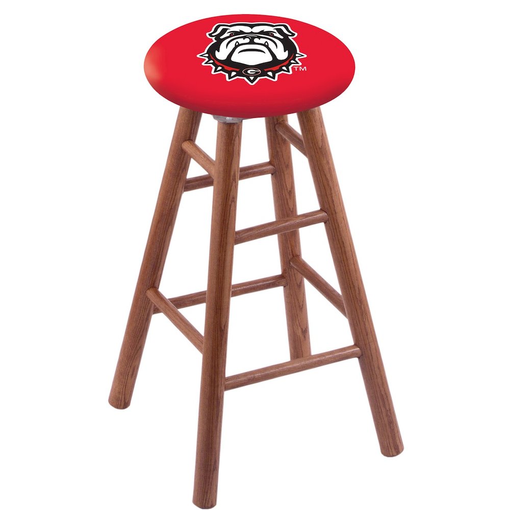 Oak Counter Stool in Medium Finish with Georgia "Bulldog" Seat. Picture 1