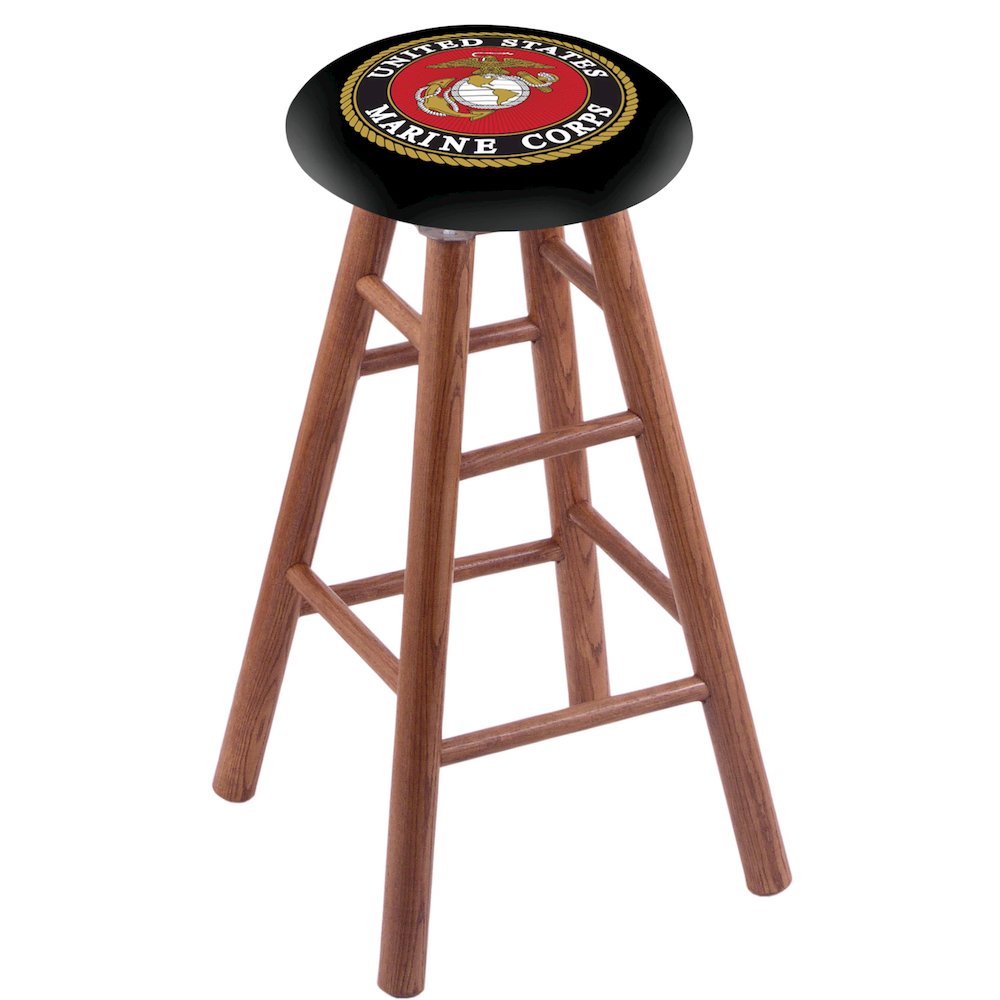 Oak Counter Stool in Medium Finish with U.S. Marines Seat. Picture 1