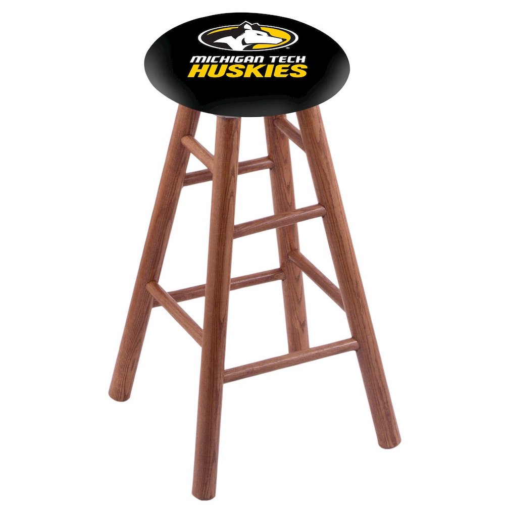 Oak Bar Stool in Medium Finish with Michigan Tech Seat. Picture 1