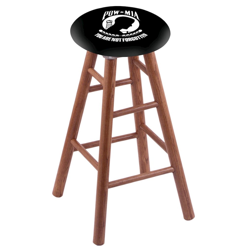 Oak Counter Stool in Medium Finish with POW/MIA Seat. Picture 1