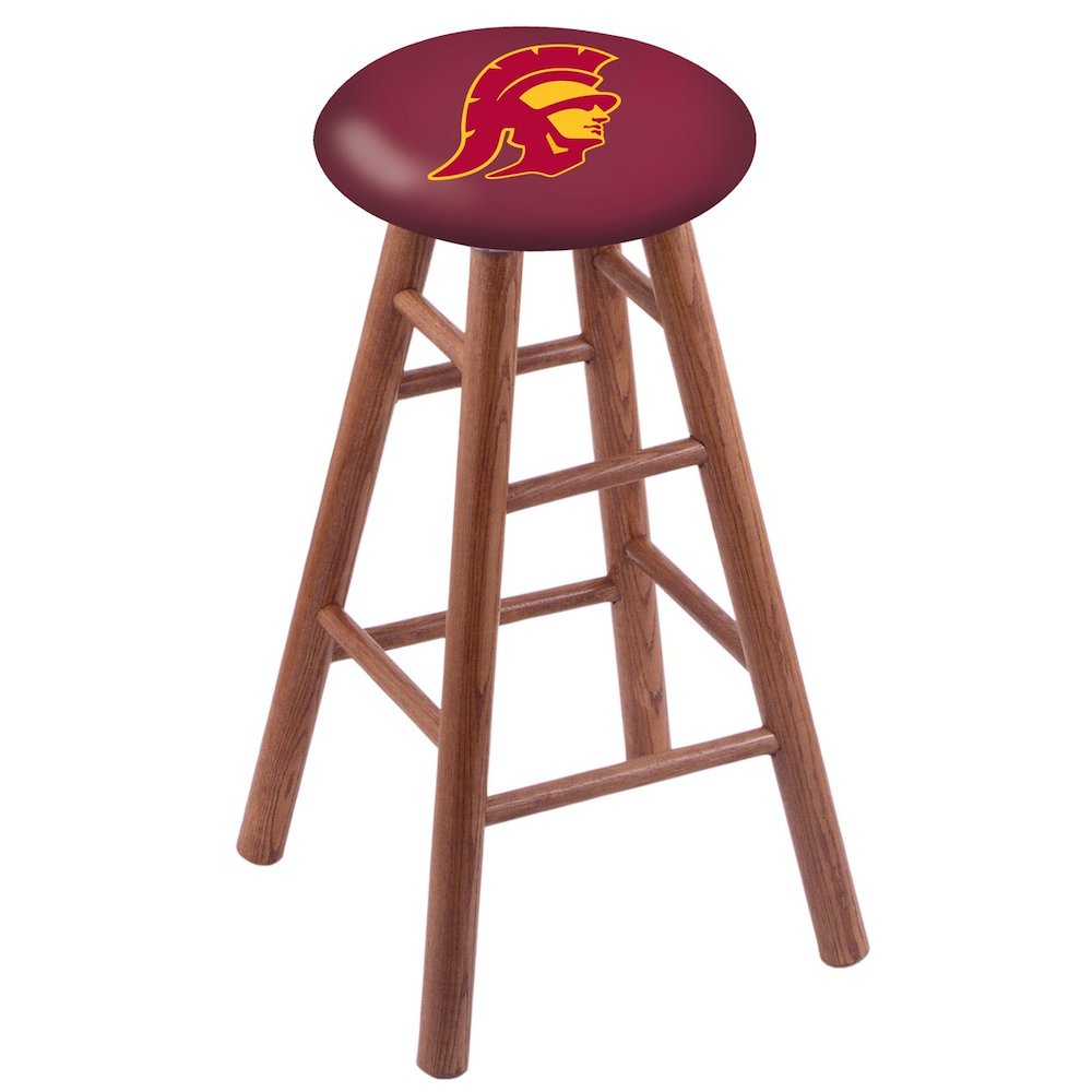 Oak Counter Stool in Medium Finish with USC Trojans Seat. Picture 1