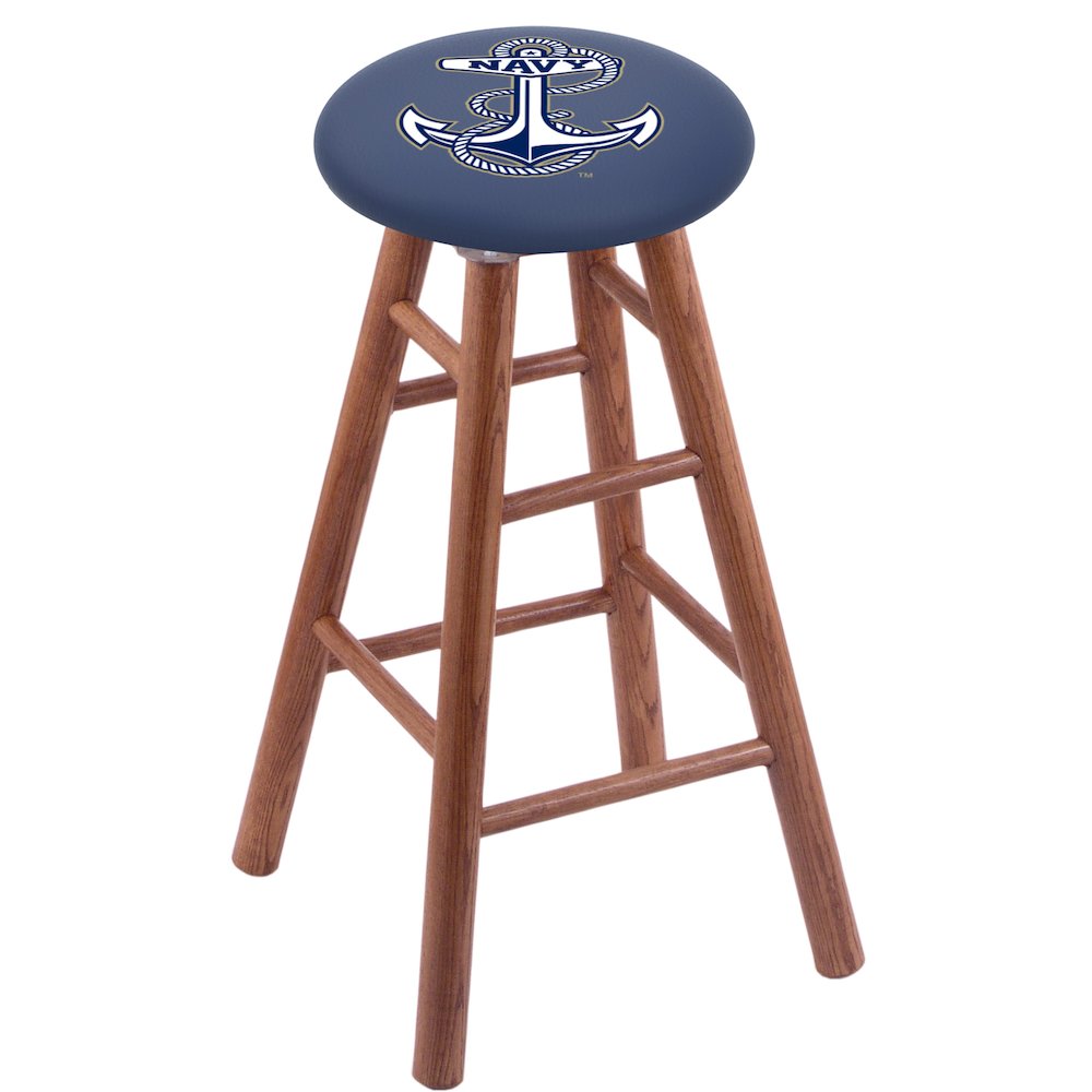 Oak Counter Stool in Medium Finish with US Naval Academy (NAVY) Seat. Picture 1