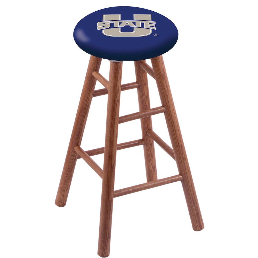 Oak Counter Stool in Medium Finish with Utah State Seat. Picture 1