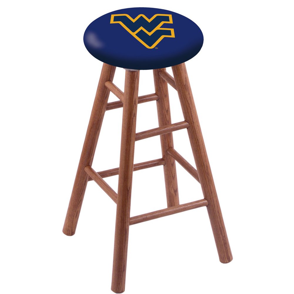 Oak Extra Tall Bar Stool in Medium Finish with West Virginia Seat. Picture 1
