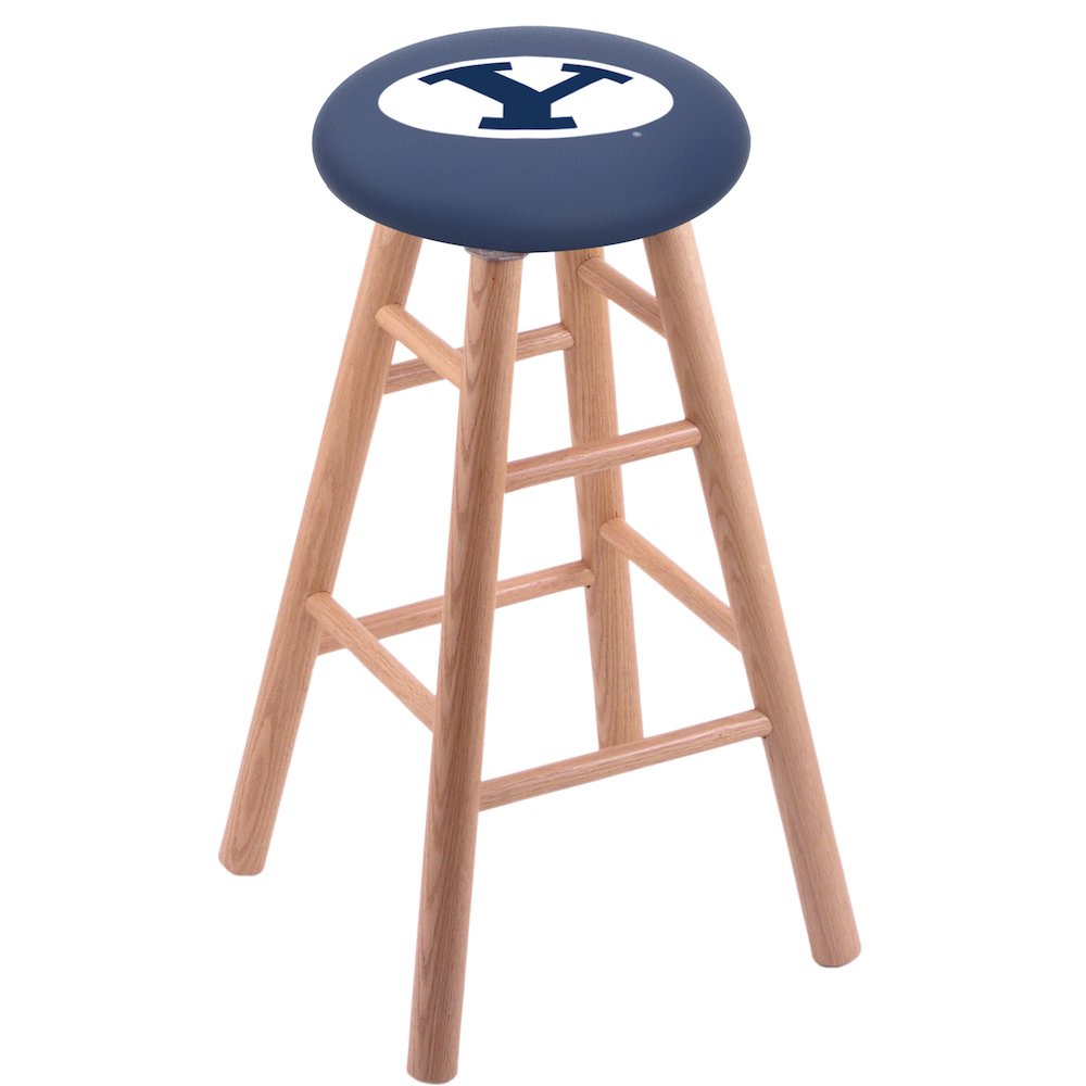 Oak Counter Stool in Natural Finish with Brigham Young Seat. Picture 1