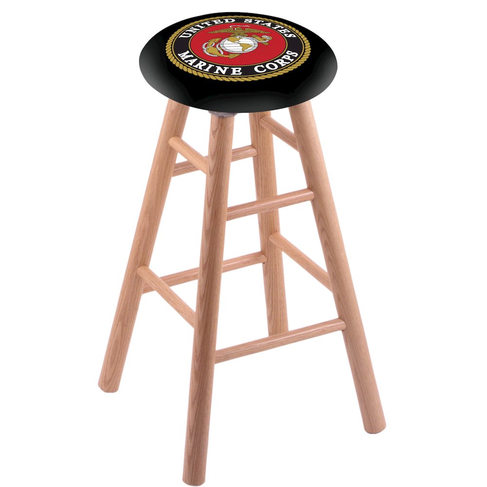 Oak Counter Stool in Natural Finish with U.S. Marines Seat. Picture 1