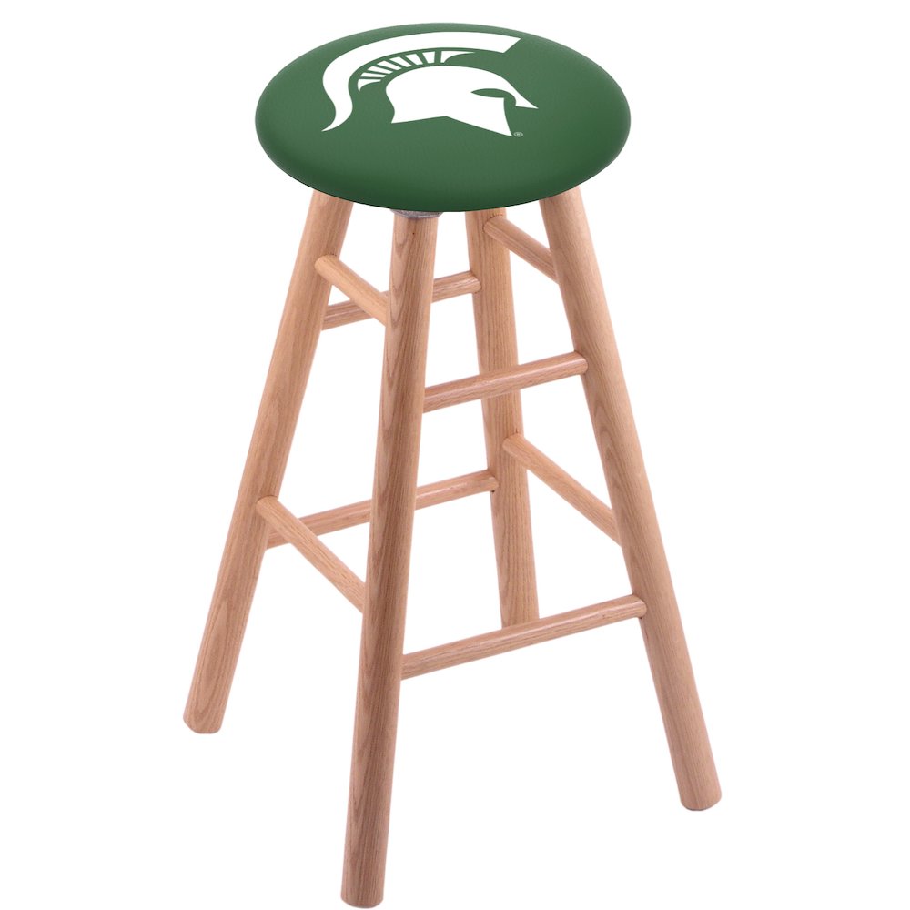 Oak Counter Stool in Natural Finish with Michigan State Seat. Picture 1