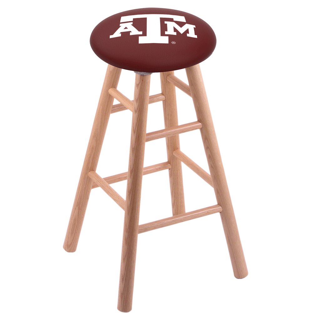 Oak Counter Stool in Natural Finish with Texas A&M Seat. Picture 1