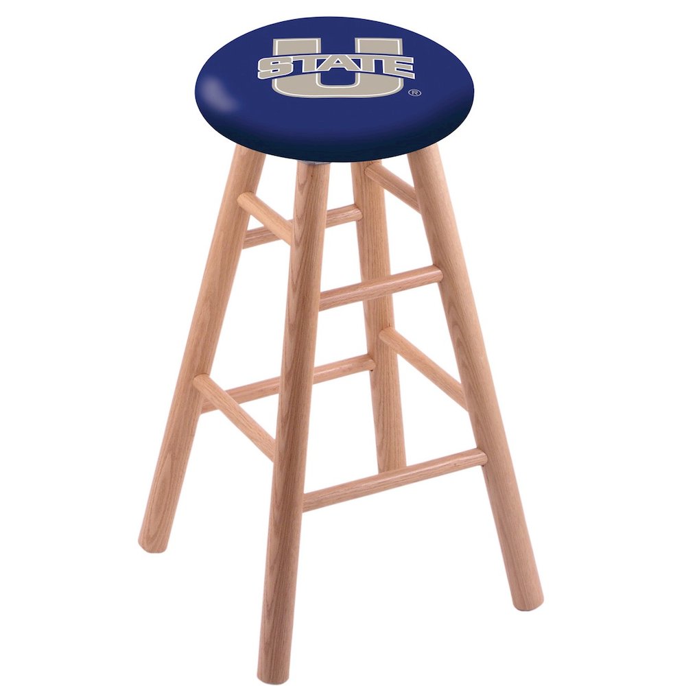 Oak Counter Stool in Natural Finish with Utah State Seat. Picture 1
