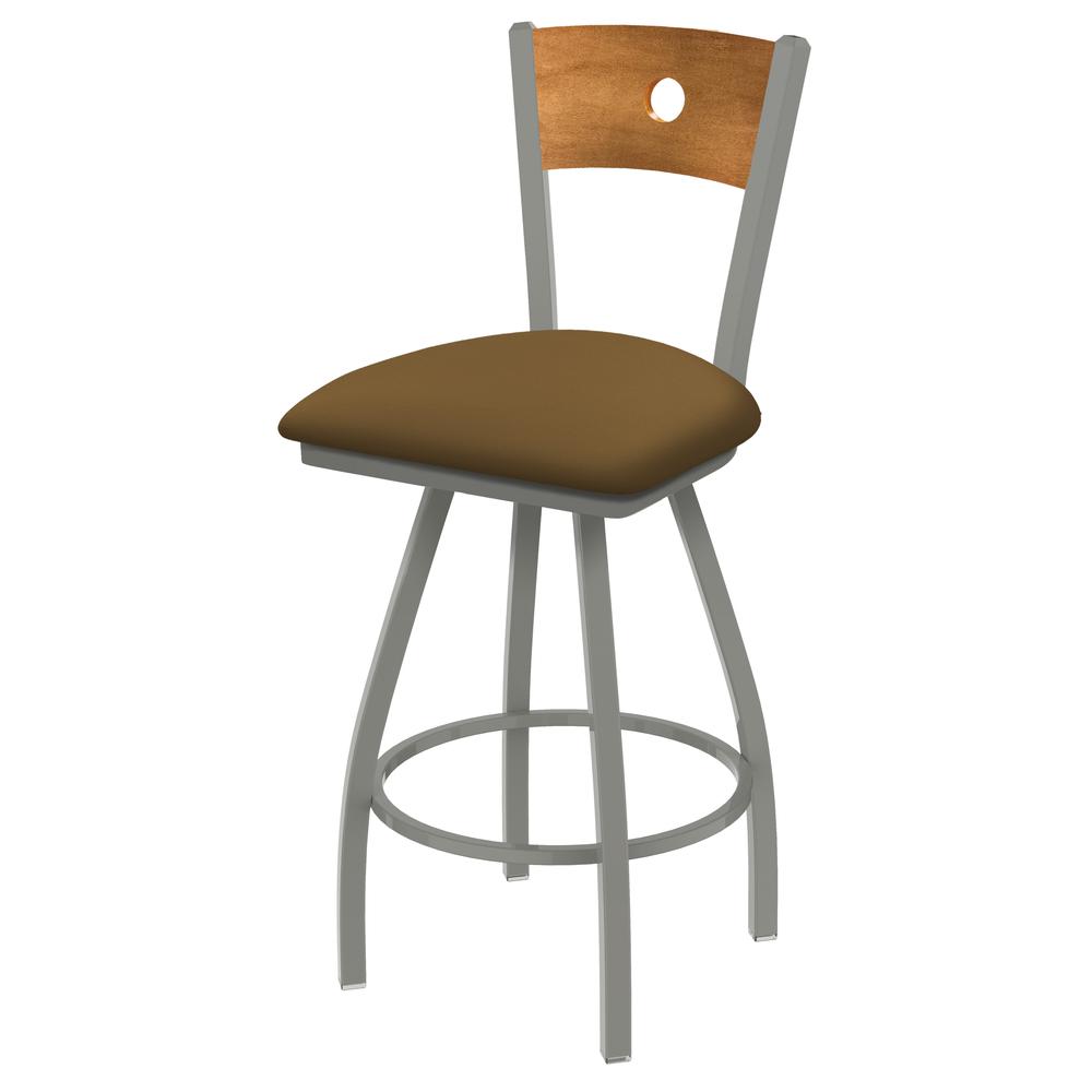 XL 830 Voltaire 25" Swivel Counter Stool with Anodized Nickel Finish, Medium Back, and Canter Saddle Seat. Picture 1
