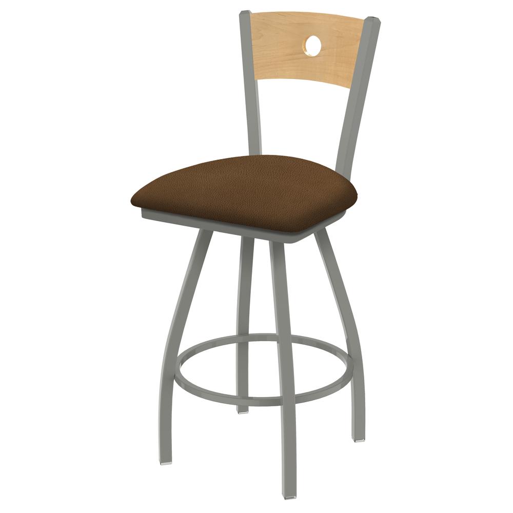 XL 830 Voltaire 25" Swivel Counter Stool with Anodized Nickel Finish, Natural Back, and Rein Thatch Seat. Picture 1