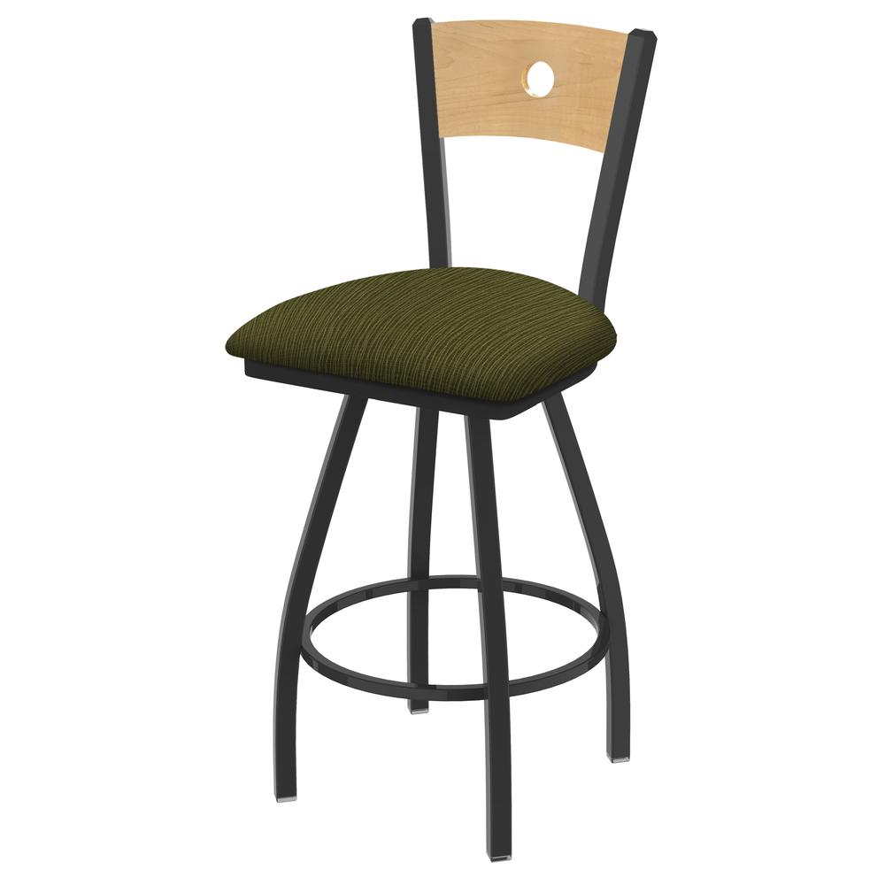 XL 830 Voltaire 25" Swivel Counter Stool with Pewter Finish, Natural Back, and Graph Parrot Seat. Picture 1