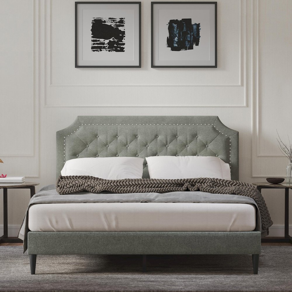 Hanfield Queen Platform Bed Stone(Light). Picture 6