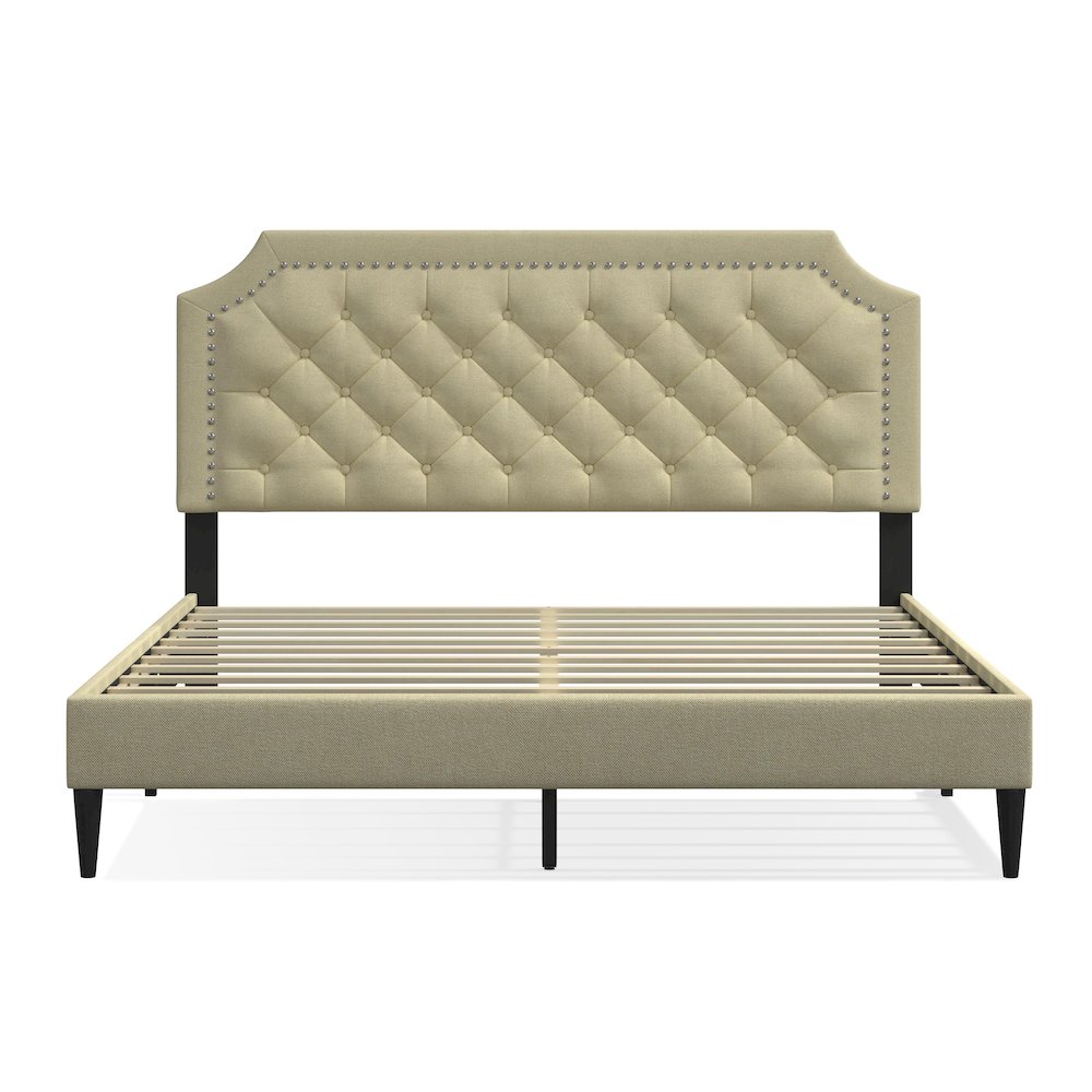 Hanfield Queen Platform Bed Beige. Picture 1