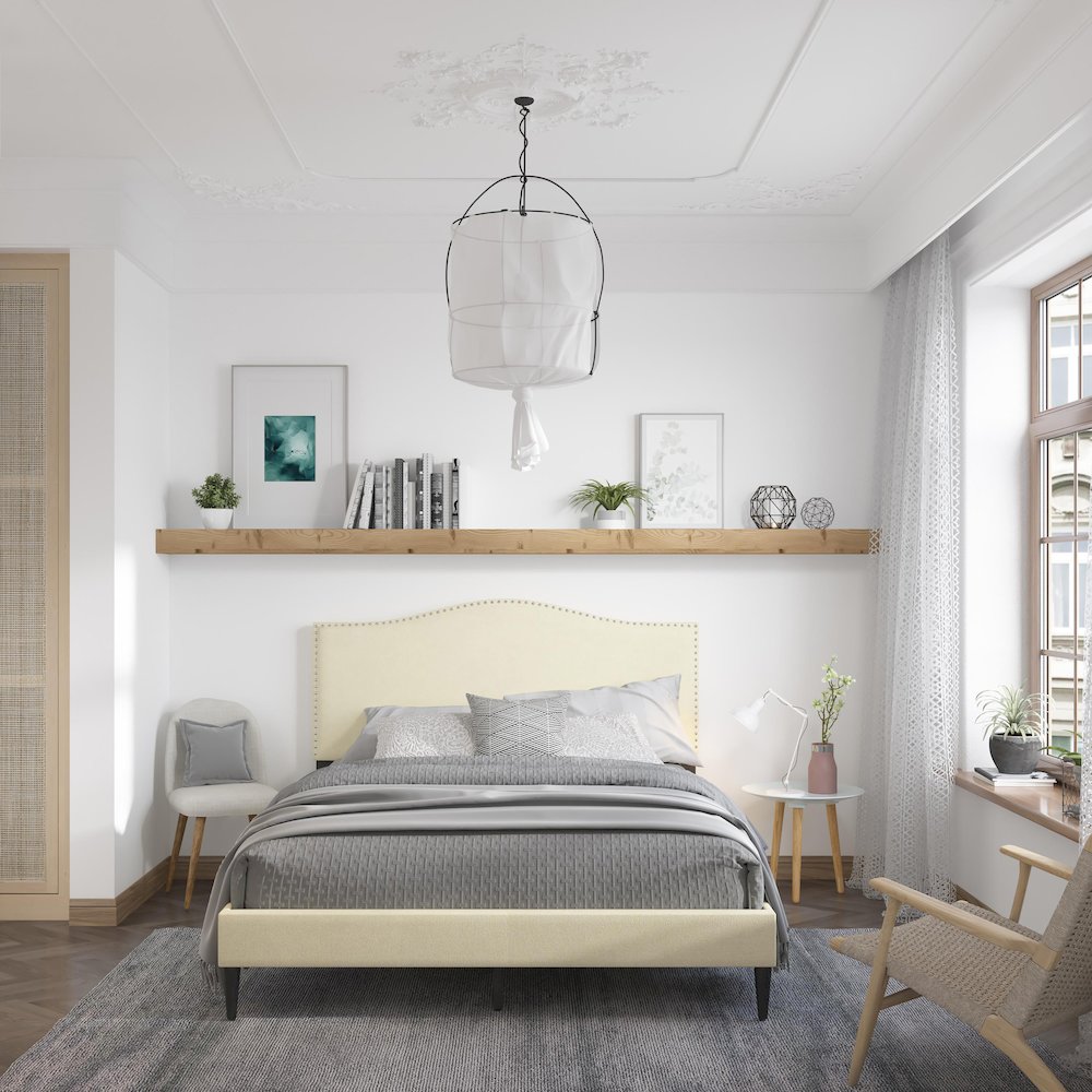 Leighford Queen Platform Bed Beige. Picture 6