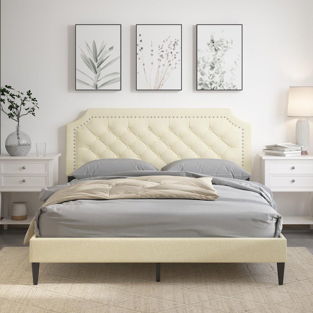 Hanfield Queen Platform Bed Beige. Picture 6